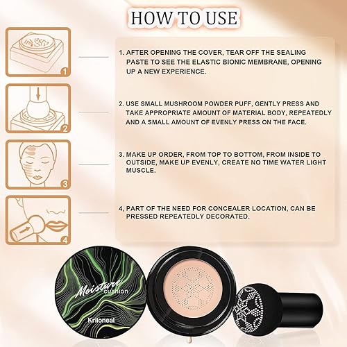 Miniatura 9 de CC Cream Foundation - Cojín de aire para cabeza de hongo, maquillaje facial, corrector hidratante impermeable, control de aceite, maquillaje desnudo