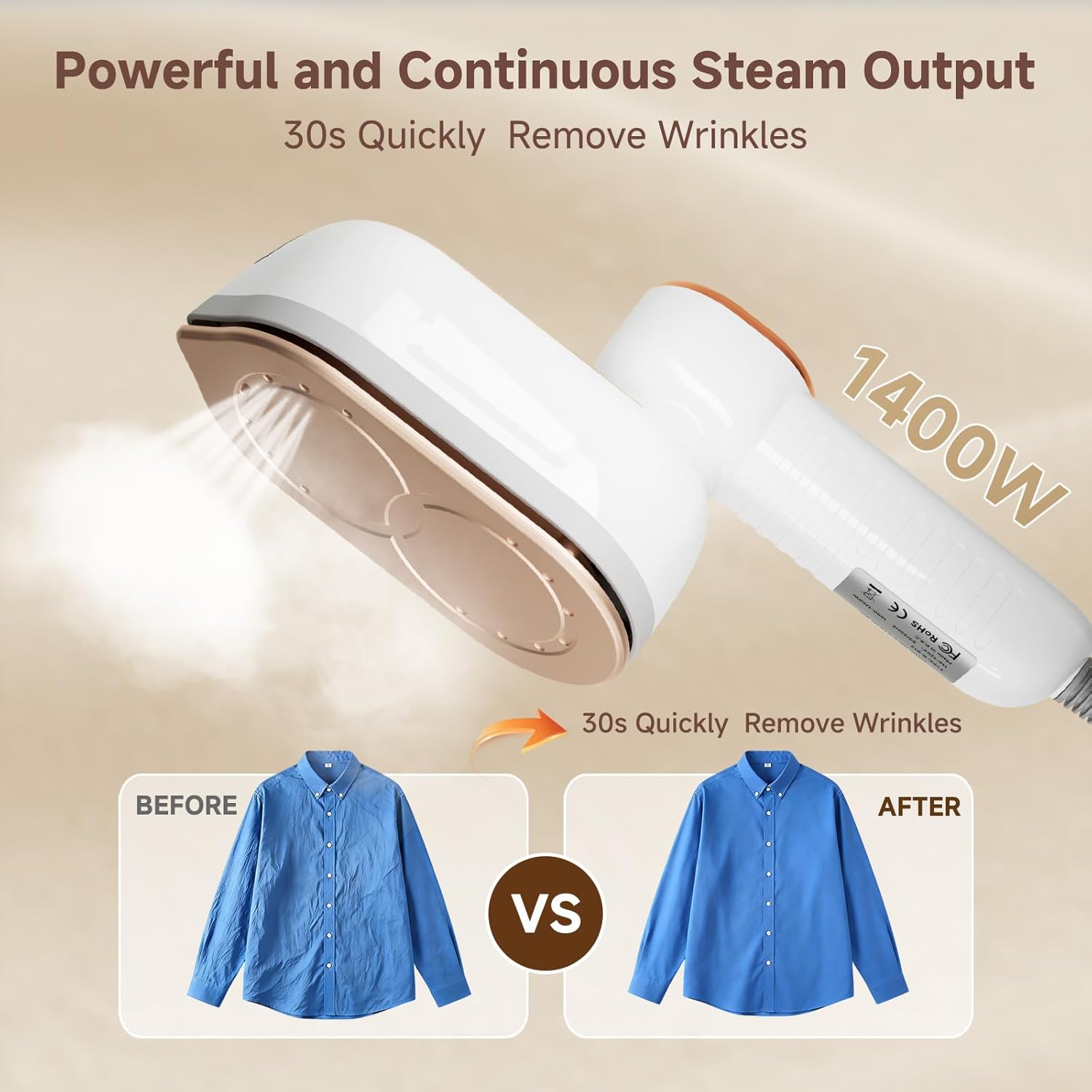 Travel Steamer, 1200W Portable Steamer for Clothes, 10-Second Rapid Heat-Up Plancha a Vapor Para Ropa with LED, 180° Rotating Handle & Ceramic Soleplate for Travel, Home, Office Use