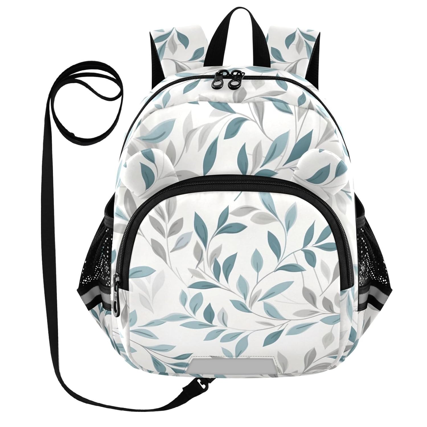 White Blue Leaves Toddler Harness Backpack for Boys Girls 3-6 Years Kids Backpack with Anti Lost Safety Leash Child Leash Backpack for Preschool Travel Walking