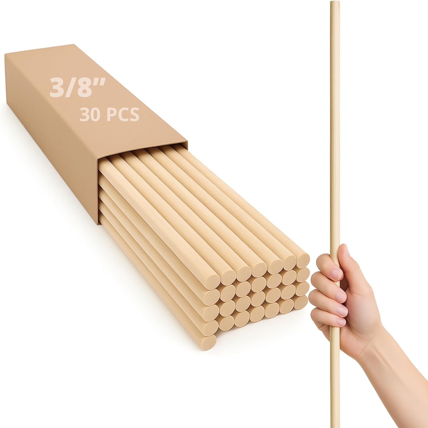 30pcs Birch Dowel Rods 3/8 x 24 Inch - Long Wooden Dowels for Crafts and DIY Projects Birch Wood Sticks for Craft Supplies Materials Smooth Unfinished Wood Crafts for Home or Classroom Use