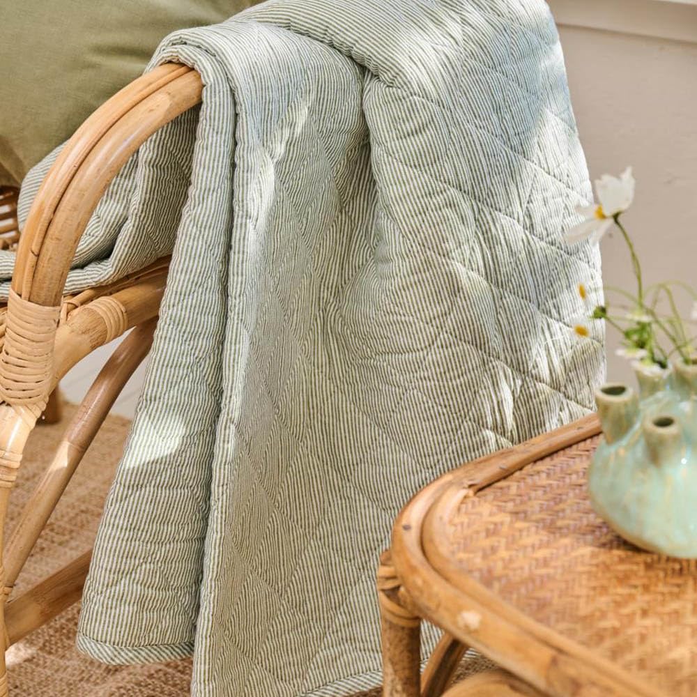 Plaid FARMHOUSE staubig grün weiß gestreift Decke Quilt Steppdecke
