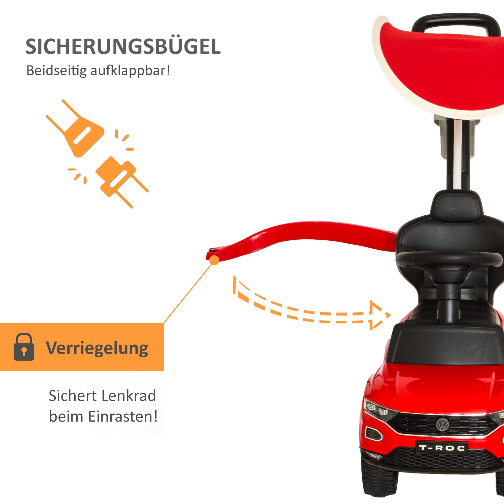 LEMODO Rutschauto mit Schiebestange ab 1 Jahr | Rutschfahrzeug mit Sicherheitsbügel | Schiebeauto mit Sonnenschutz | Staufach | Sound-Lenkrad | Von VW Lizenziertes Kinderspielzeug