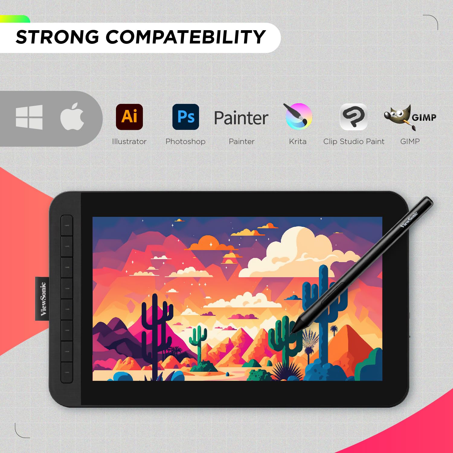 ViewSonic ID1230 - Tableta gráfica Full HD de 12 pulgadas, 8192 Pro Pen 2 sensible a la presión, con detección de inclinación, compatible con Mac y Windows