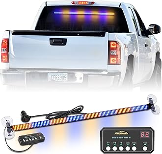 XRIDONSEN 35 inch Amber Blue Traffic Advisor Light Bar 144 LED Emergency strobe lights Warning Flashing Safety Front/Rear Windshield Lights w/Directional Arrow for Vehicles Snow plow Trucks