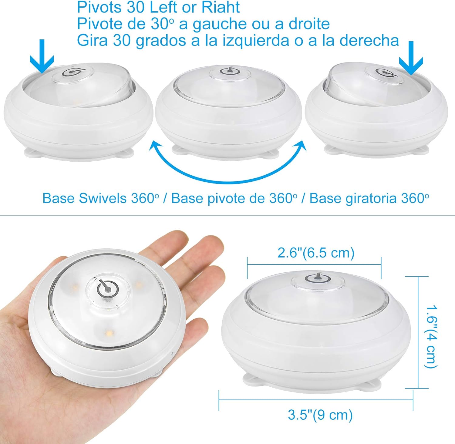 BIGMONAT Push LED Tap Lights, Battery Operated Wireless Stick On Touch Lights, Mini Night Under Cabinet and Counter Light for Closet, Kitchen, Bedroom (White, 6 Pack)