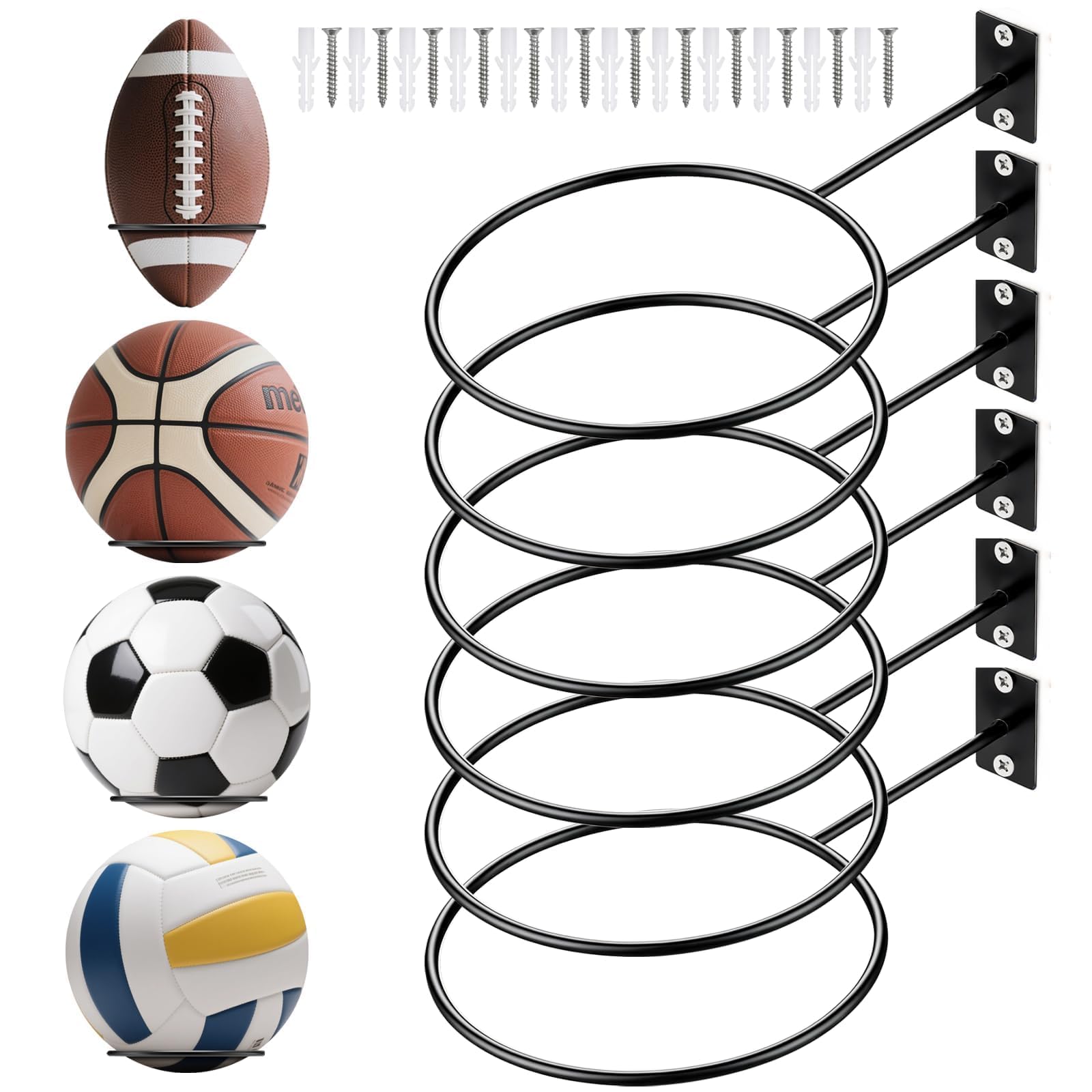 KGGZKG Soporte de pared para pelotas de metal, soporte para pelotas de baloncesto, soporte de pared con tornillos, para baloncesto, voleibol, fútbol, rugby — view 8