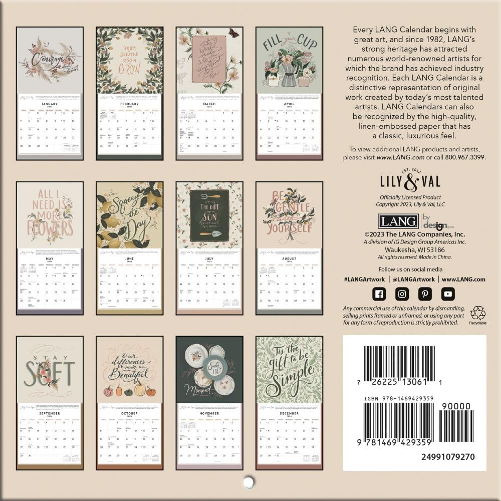 LANG Be Gentle With Yourself 2024 Mini-Wandkalender Monatskalender (24991079270)