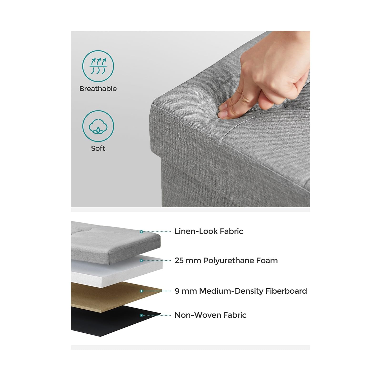 Banco Almacenaje Baúl Plegable Acolchado otomano de Almacenamiento con Tapa, Capacidad de 80 litros, soporta hasta 300 kg for el Pasillo del Dormitorio(Black)