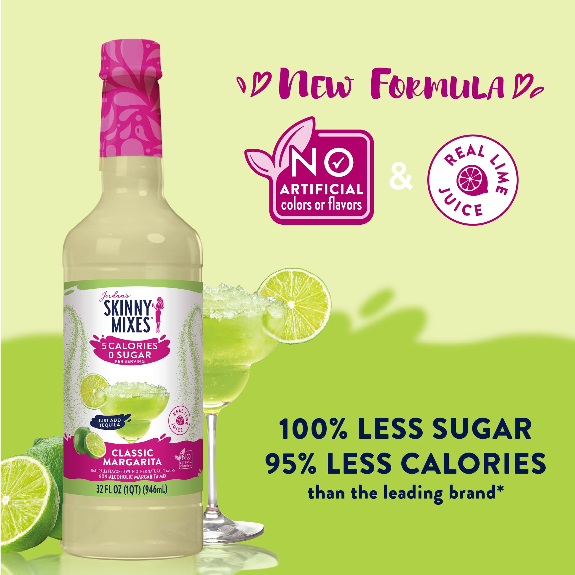 Jordan's Skinny Mixes Zuckerfreie Margarita-Mischung, aromatisierter Cocktail-Mixer, frisches Limettengetränk, kalorienarm, glutenfrei, keto-freundlich, 1