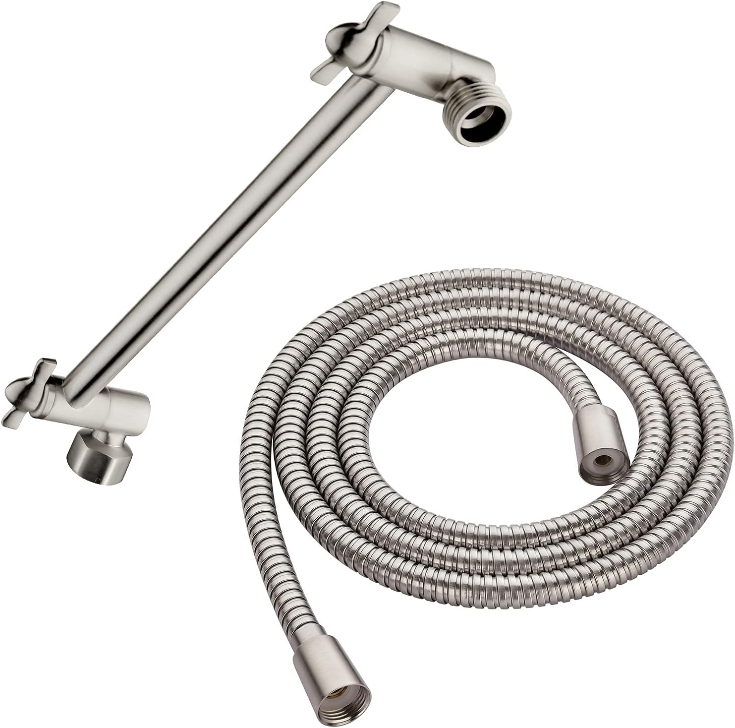 BRIGHT SHOWERS 10 Inch Adjustable Shower Arm and Matching 79 Inches Cord Extra Long Stainless Steel Hand Shower Hose