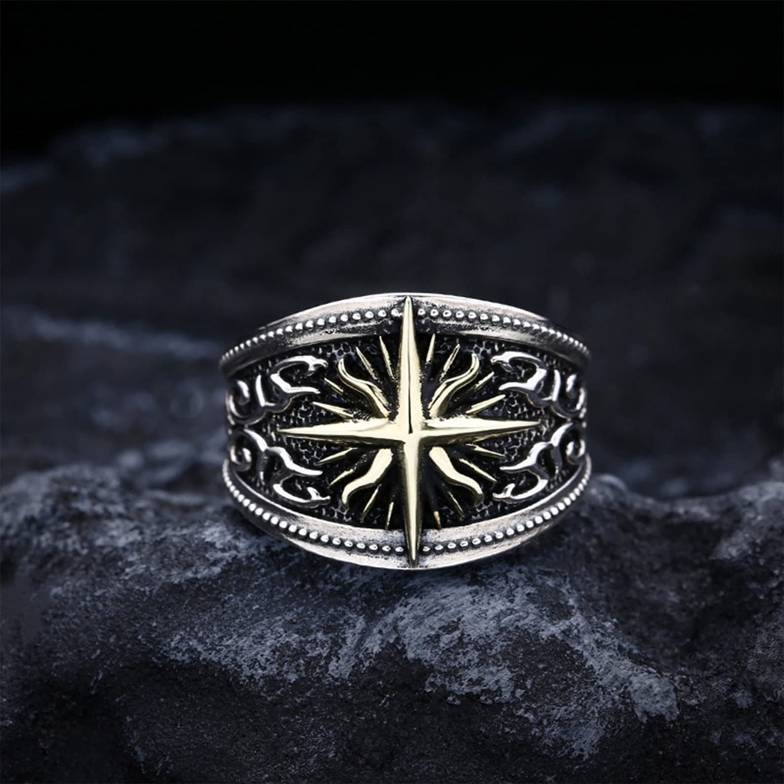 Anello vintage da uomo in argento sterling S925 placcato oro con croce e stella, fatto a mano, accessori per gioielli
