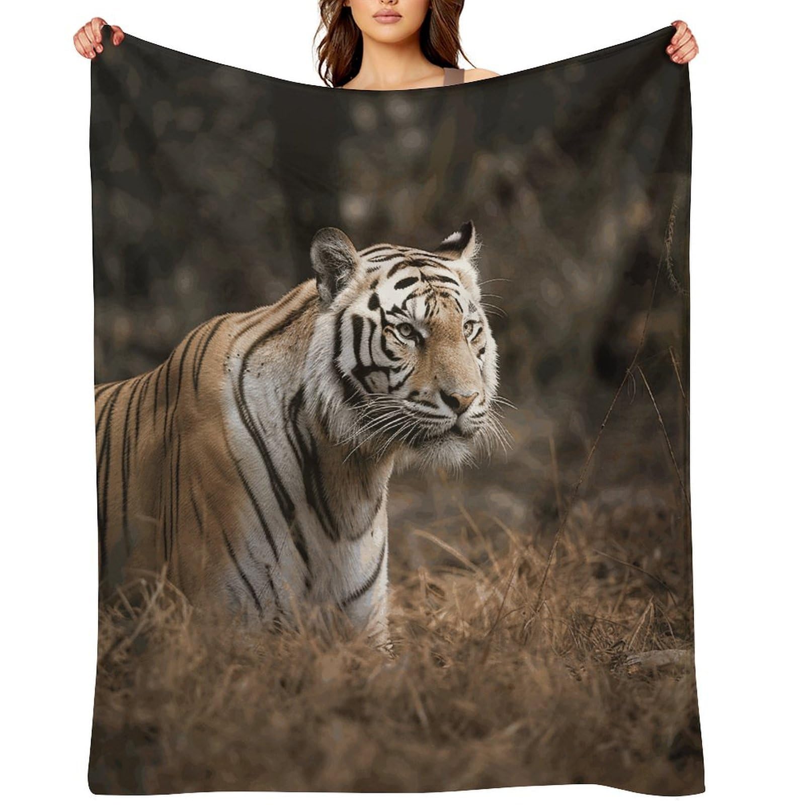 Flannel Wildlife Tiger Throw Blanket for Couch Super Soft Fuzzy Cozy Flannel Blankets No Shed No Pilling FAnti-Static Winter Bed Blanket Decorative and Giftable Blankets