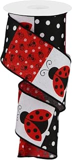 Craig Bachman 2.5" Ladybug Block Ribbon (10 Yards) Black White Wired Ribbon RGB125227