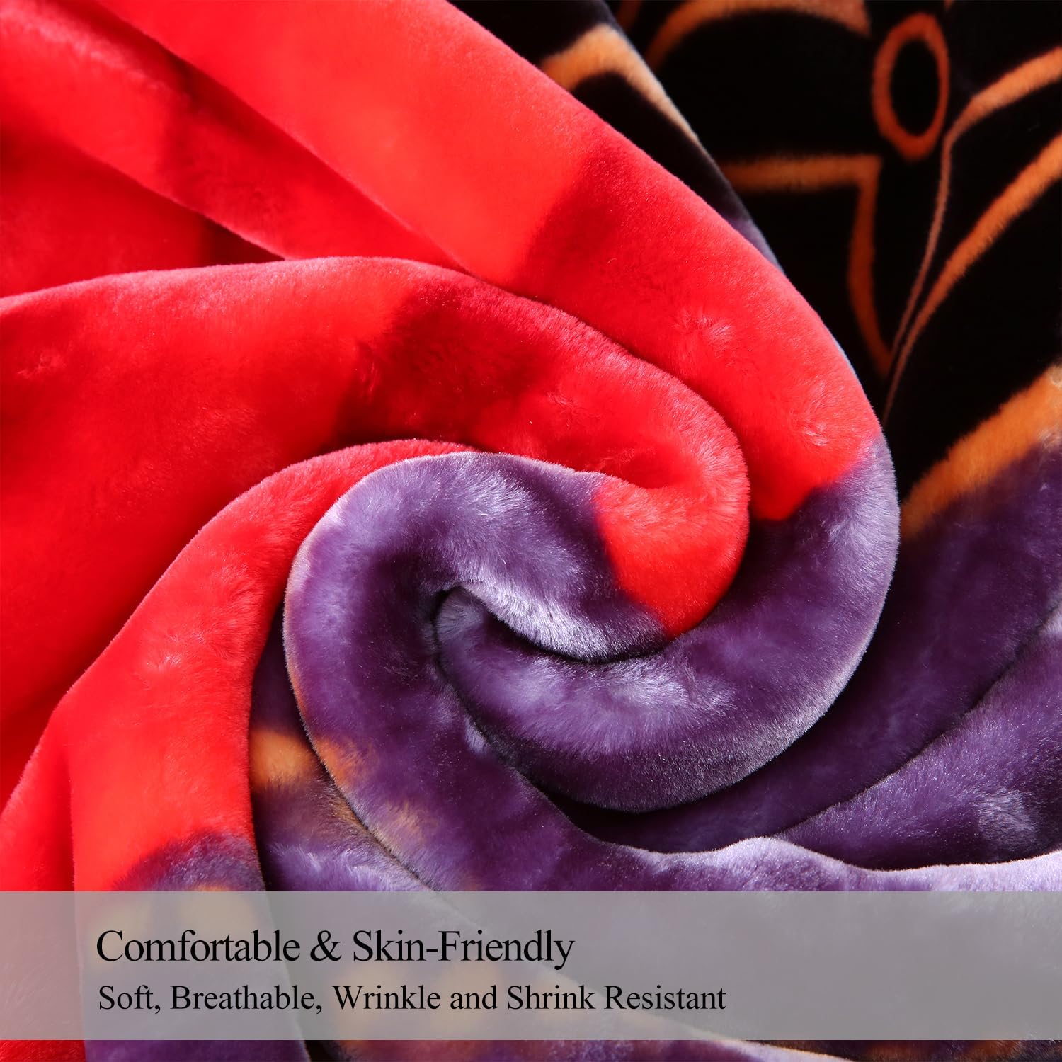 JML Korean Style Fleece Blanket King Size, 87" x94", 10.5 Pounds, Thick Raschel Floral Blanket for Winter, 2 Ply, A&B Printed, Silky Soft Plush,Warm (Black Flowers) - Image 4