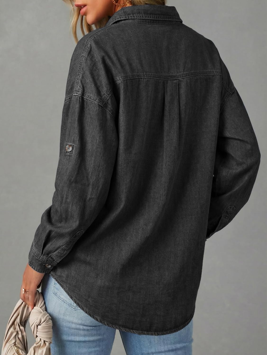 EMMIOL Women Denim Shirts Oversized Long Sleeve Button Down Blouse Distresse Jean Jacket Fall Outfits 2026 - Image 2