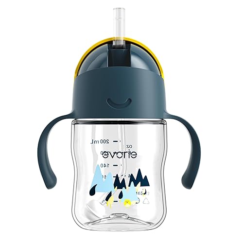 Miniatura 1 de Evorie Tritan - Vaso para beber con popote con peso con asas para bebés y niños pequeños, botella de agua a prueba de derrames con popote para 6