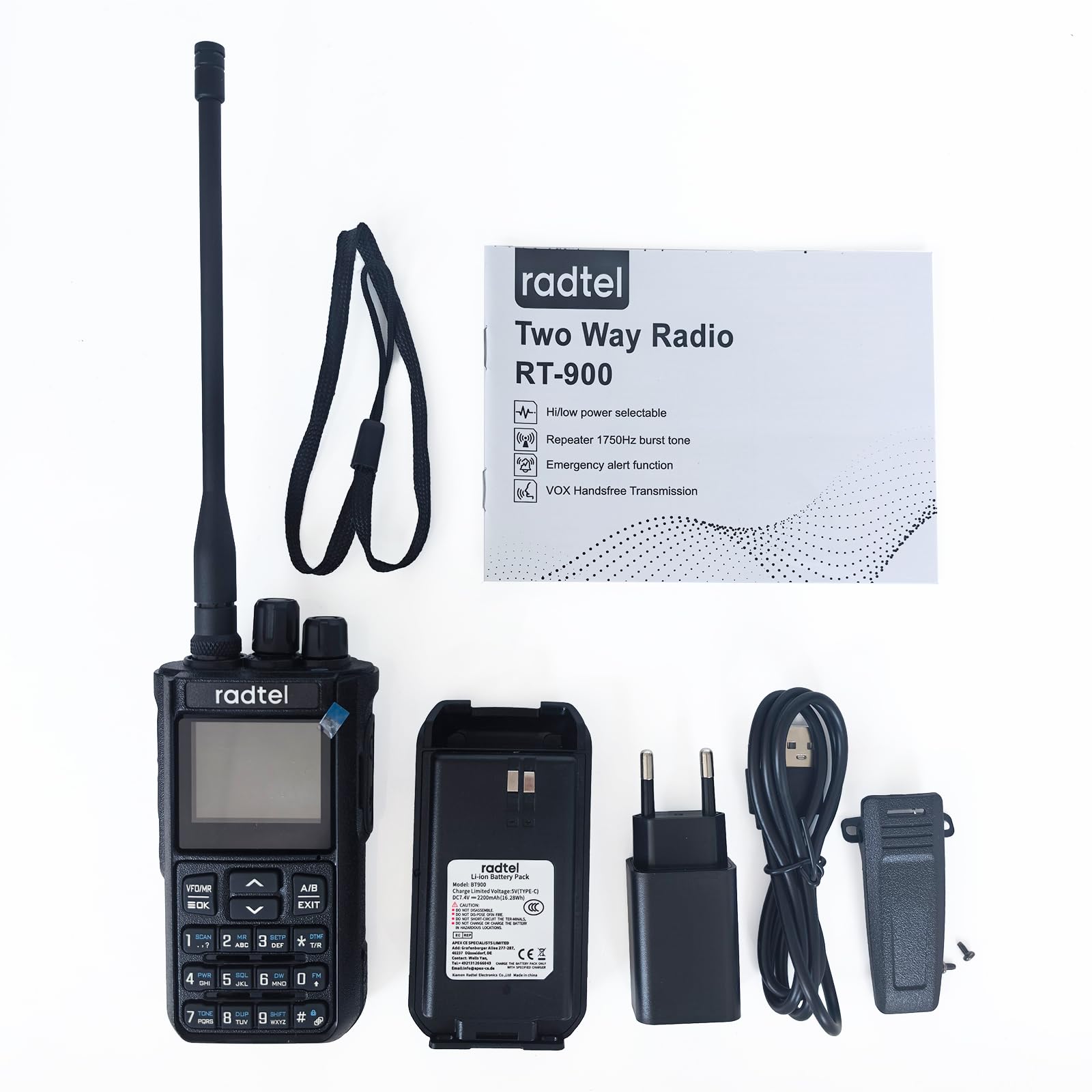 Radtel RT-900 Radio Ham Multibande 8W Talkie-Walkie 256 Canaux VHF/UHF Bande Aérienne Marine Rivière