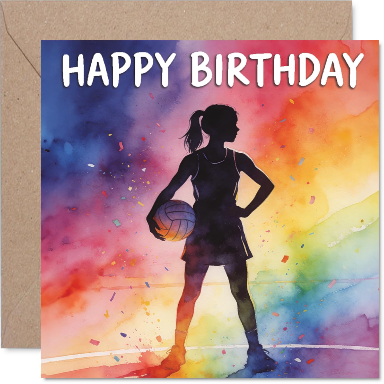 Playful Birthday Card - Bursting with Energy - Vibrant Multicoloured Basketball Silhouette Design - Perfect for Sporty Celebrations - 145mm Square, Envelope Included
