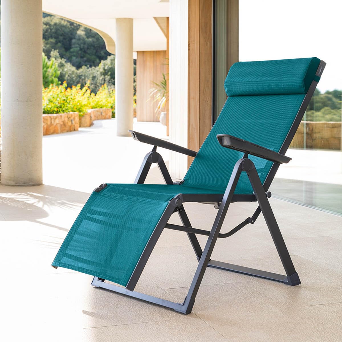 Hespéride - Gartensessel Decima, neigbar, Entenblau und Graphit – 81 x 59 x 98 cm – Gartenmöbel für Terrasse, Balkon, Terrasse