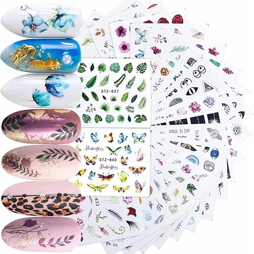 Calcomanías para uñas, 68 hojas de bricolaje, exquisitas y bonitas, autoadhesivas, accesorios de decoración, arte en rodajas de flores, corazón,