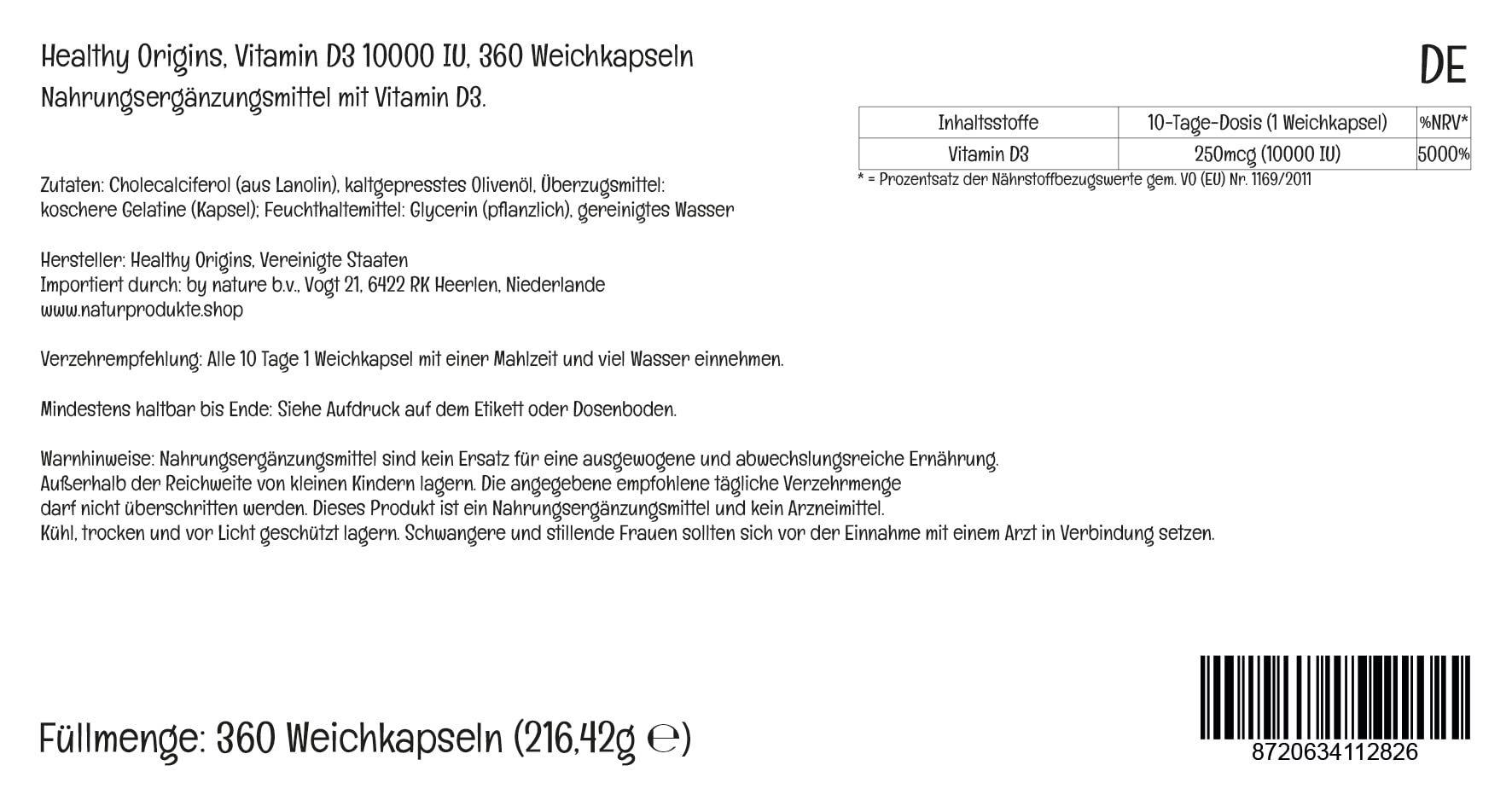 Healthy Origins, Vitamin D3, 360 glutenfreie Softgels, 10.000IU Vitamin D3 je Dosis, Sojafrei, GMO frei, Geschmacksneutral (Packung mit 2)