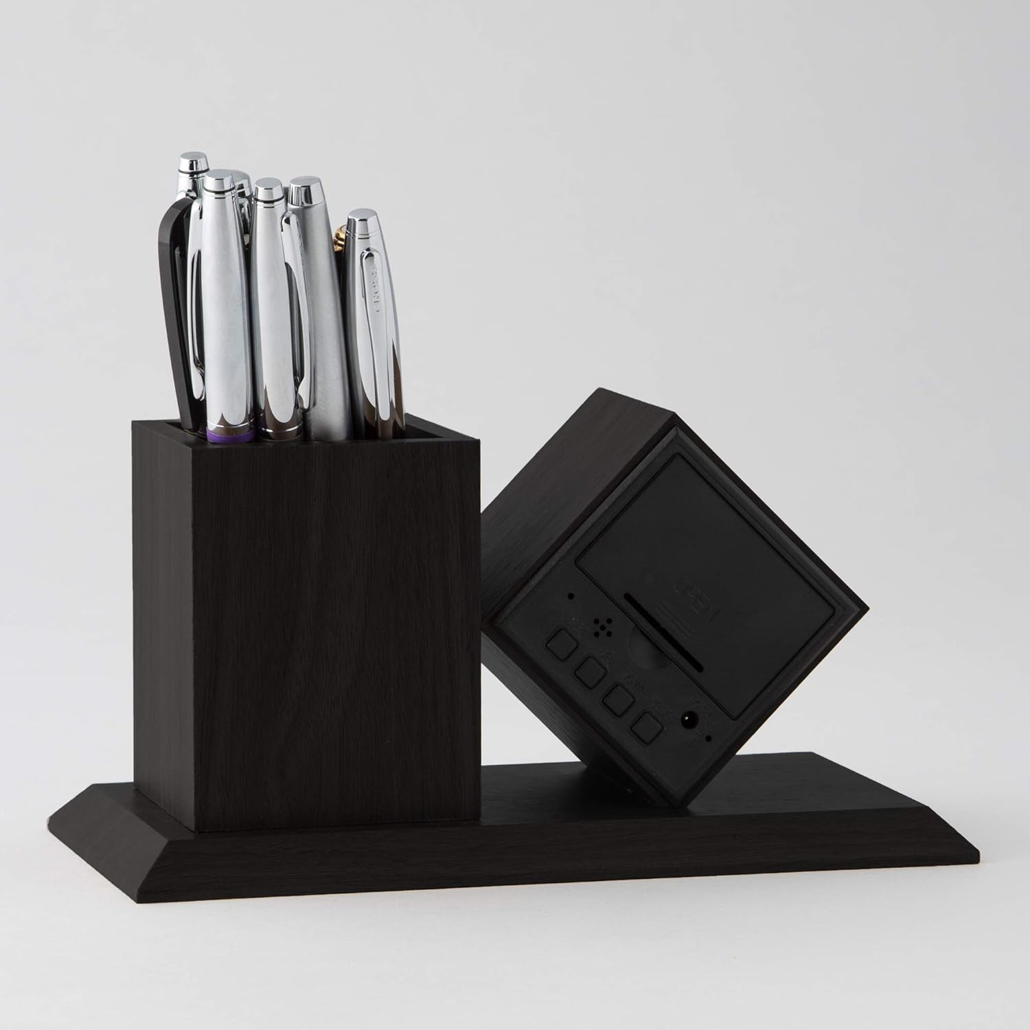 THINGS REMEMBERED Engraved Grey Digital Clock and Pen Cup Desk Organizer (Free Customization)