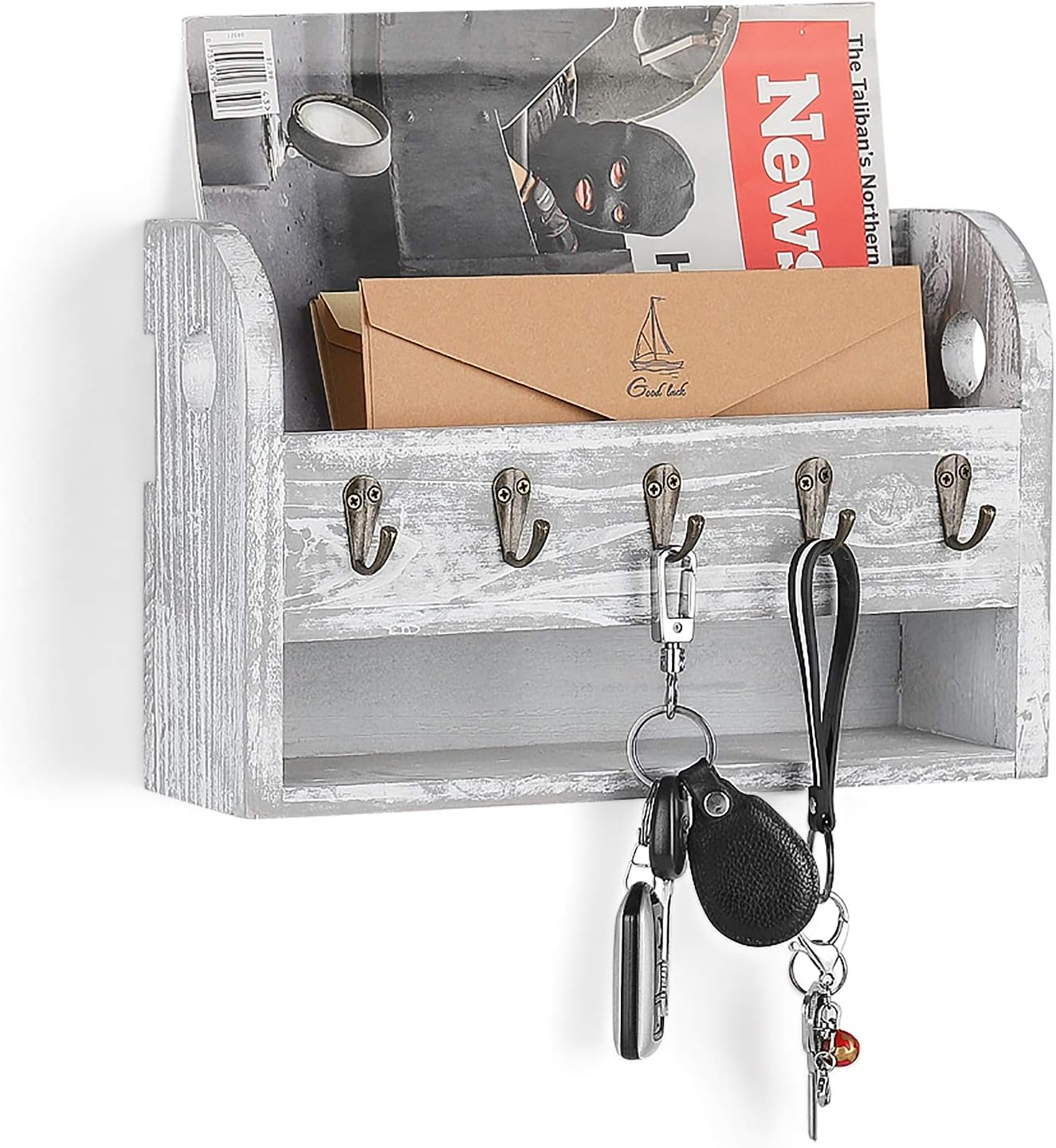 LIANTRAL Mail Sorter Wall Mount Mail & Key Holder Organizer Mail Holder Mail Organizer Wall Mounted, Rustic White