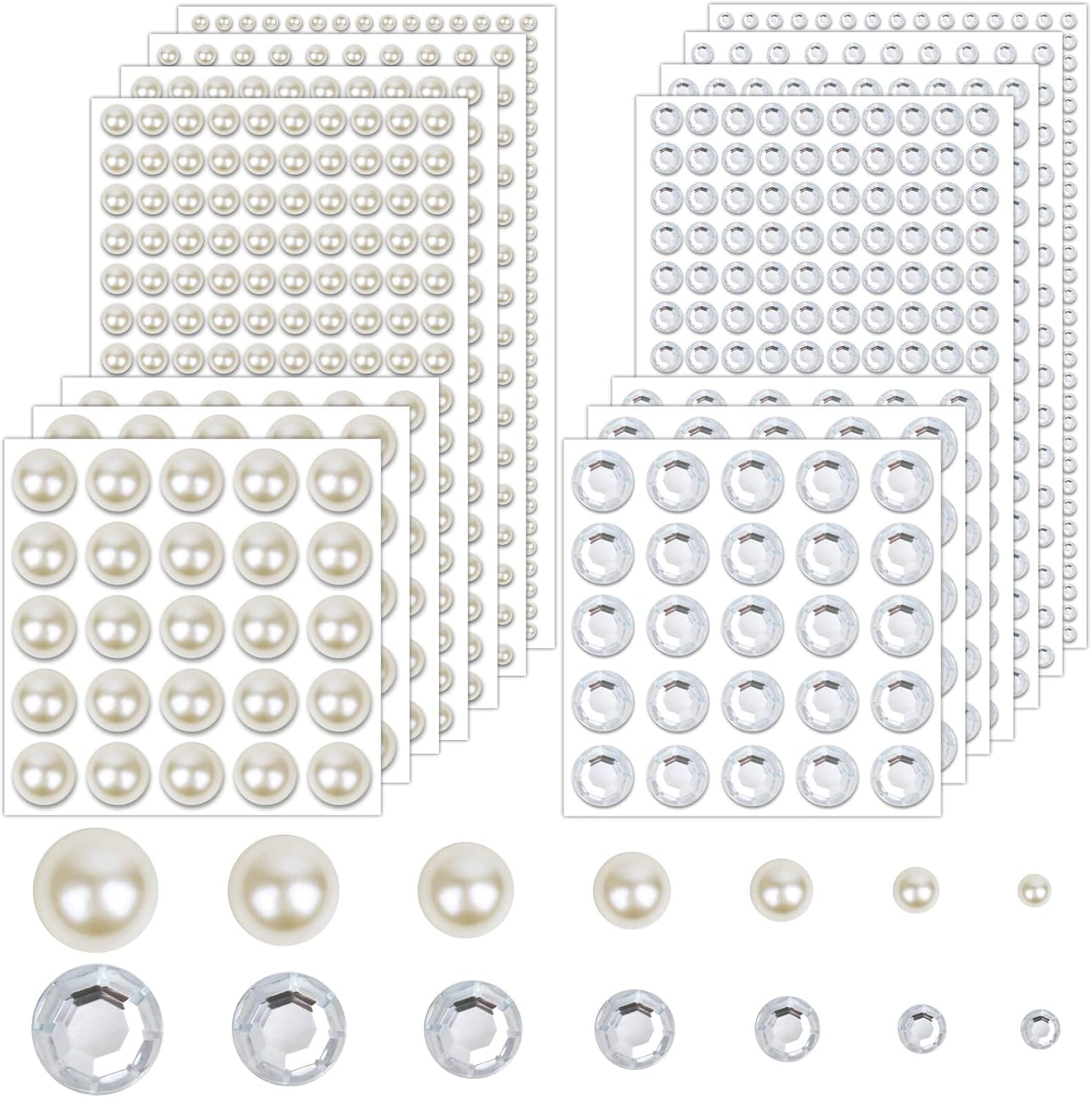 2032 Pieces Self Adhesive Face Gems Stick on, Cridoz Hair Gems Rhinestones Stickers Bling Jewels for Makeup, Crafts, Home Decor Scrapbooking Embellishments, 7 Sizes 3mm/4mm/5mm/6mm/8mm/10mm/12mm