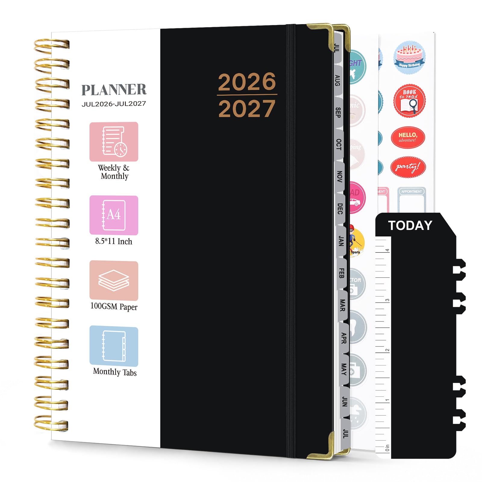 Planificador académico semanal y mensual 2026-2027, julio 2026 - julio 2027, 8.5 x 11 pulgadas, agenda diaria grande de tapa dura con pestañas para mujeres, agenda anual para profesores y estudiantes