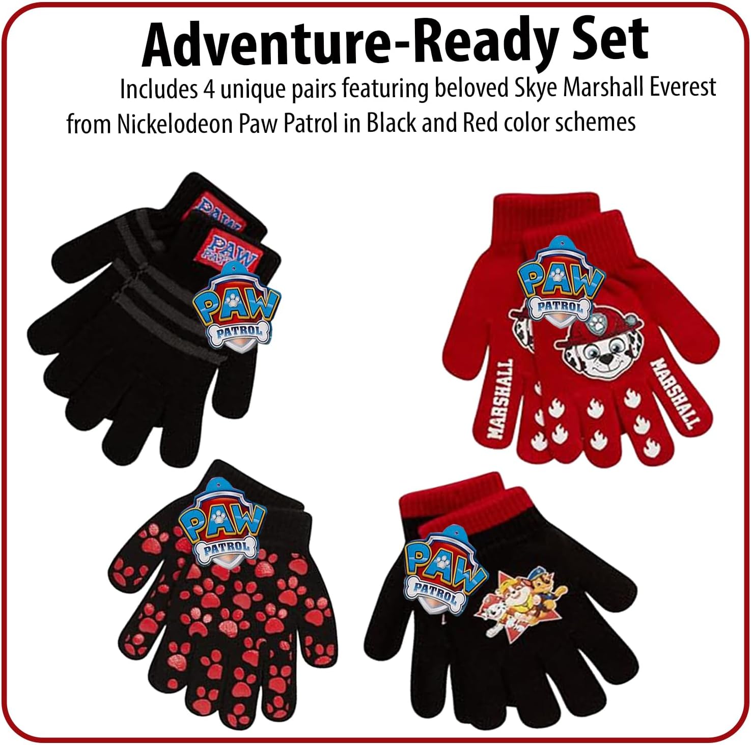 Nicklelodeon Assorted Characters 4- Pairs Gloves Cold Weather Set,Little Boys, Age 2-7 Paw Patrol 4 Pair Gloves Set with Handwarmers - Image 4