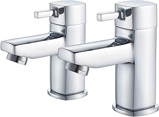 XBMY Twin Basin Sink Taps,Modern Square 1/2" Hot and Cold Bathroom Faucets,Chrome Brass 2pcs