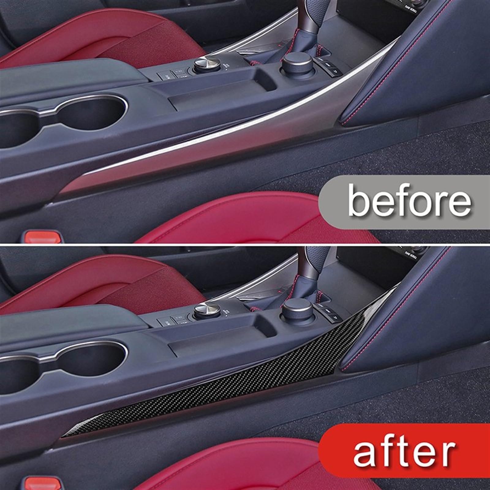 Autotech Carbon Fiber Gear Shift Side Trim For Lexus IS350 IS250 2013-2020 – Easy Install, Black Finish