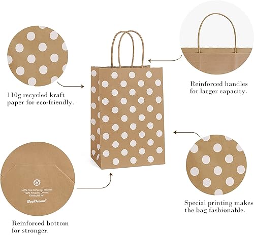 Miniatura 5 de BagDream Bolsas pequeñas de papel de regalo, 25 bolsas de papel kraft de 5.25 x 3 x 8 pulgadas con asas, bolsas de compras de papel, bolsas de papel