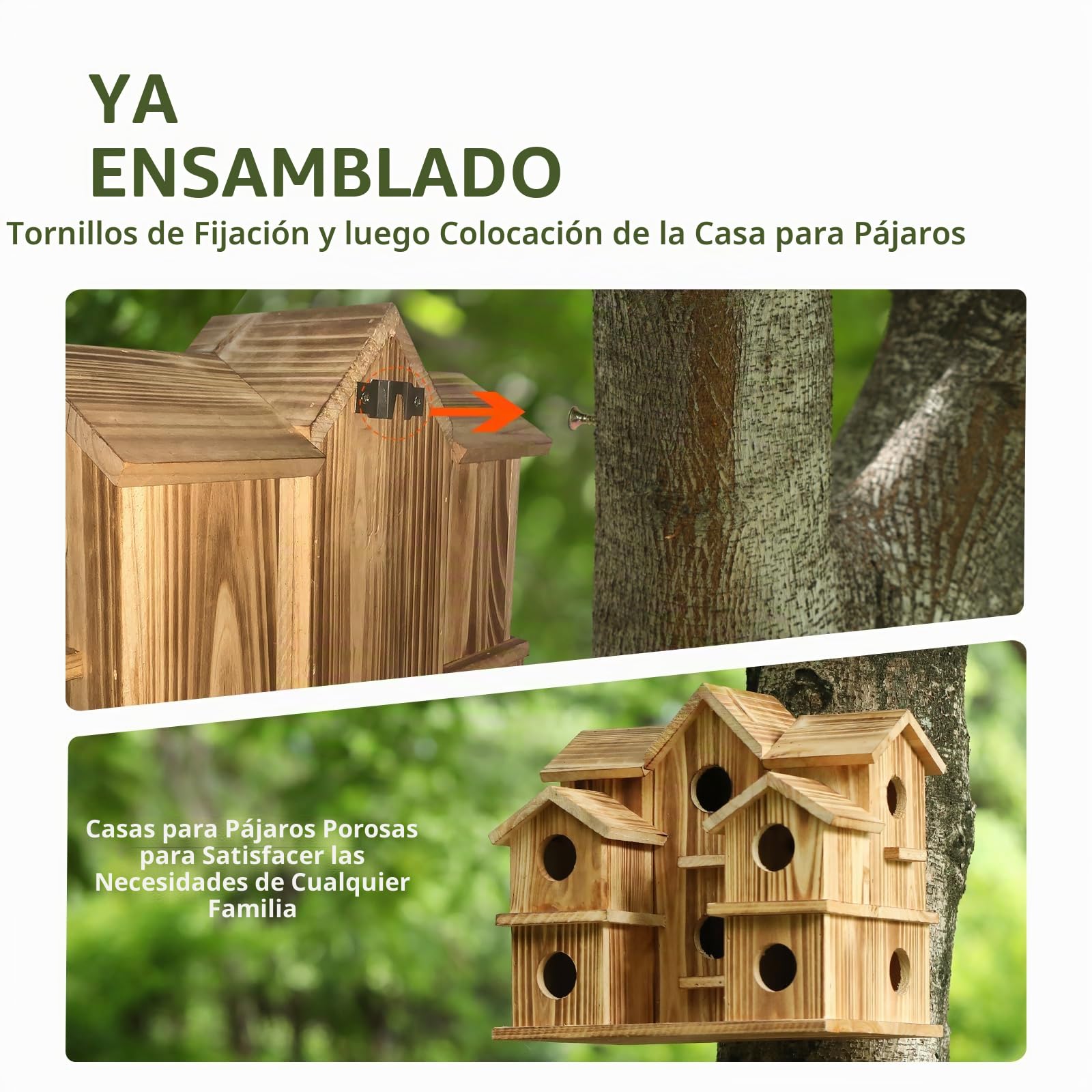 Casa de pájaros para Exteriores, 10 Hoyos, para 10 familias de Aves, Grande, decoración de jardín, Patio, Patio Trasero, Hecha a Mano