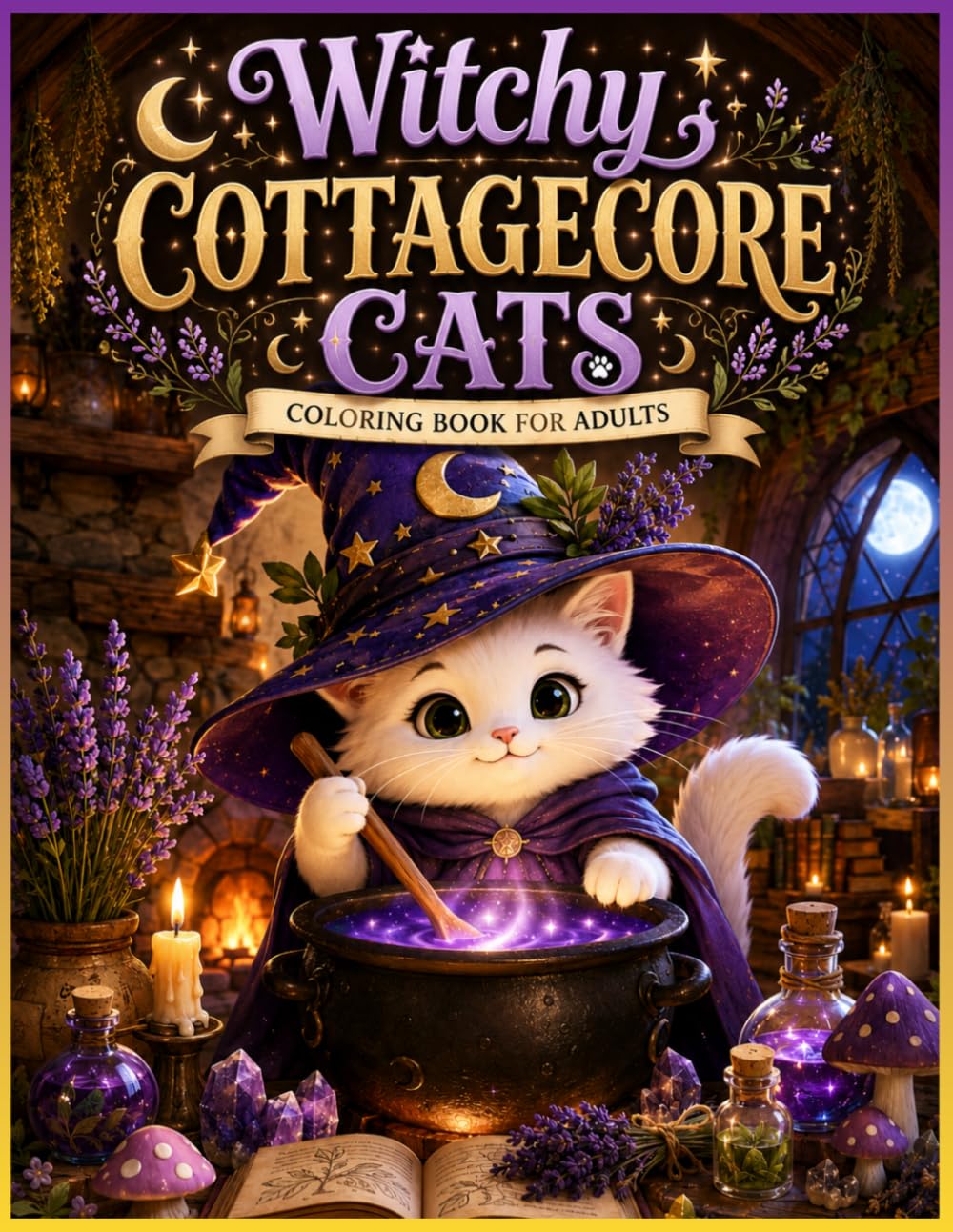 Witchy Cottagecore Cats Coloring Book for Adults: 50 Cozy Coloring Pages Inspired by Magical Forest Life