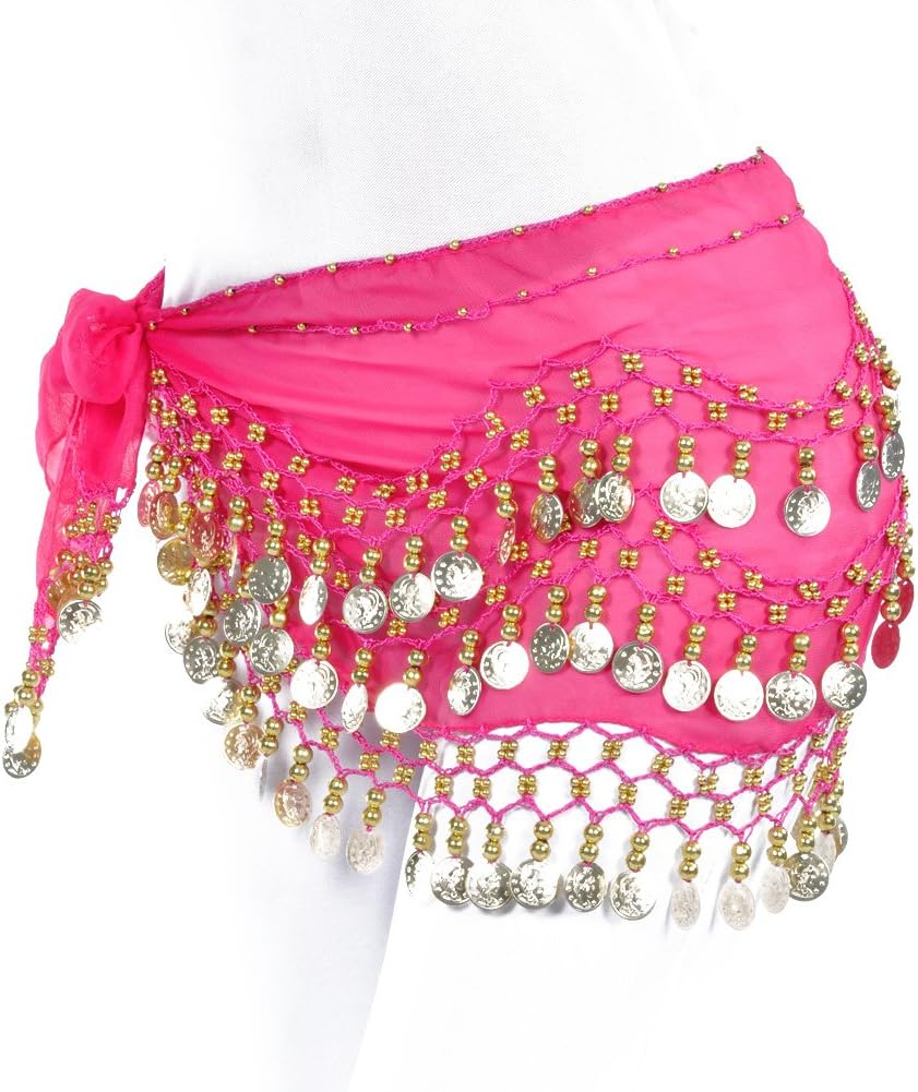 AEYWomen Chiffon Dangling Gold Coins Belly Dance Hip Skirt Scarf Wrap Belt