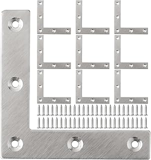 Alise L Flat Brackets,Corner Bracket Corner Brace Mending Plate Repair 80mm x 80mm Stainless Steel Flat Braces for Wood Tables, Chairs, Sofas, Beds, Cabinets, Doors and Windows,Brushed,Pack of 10