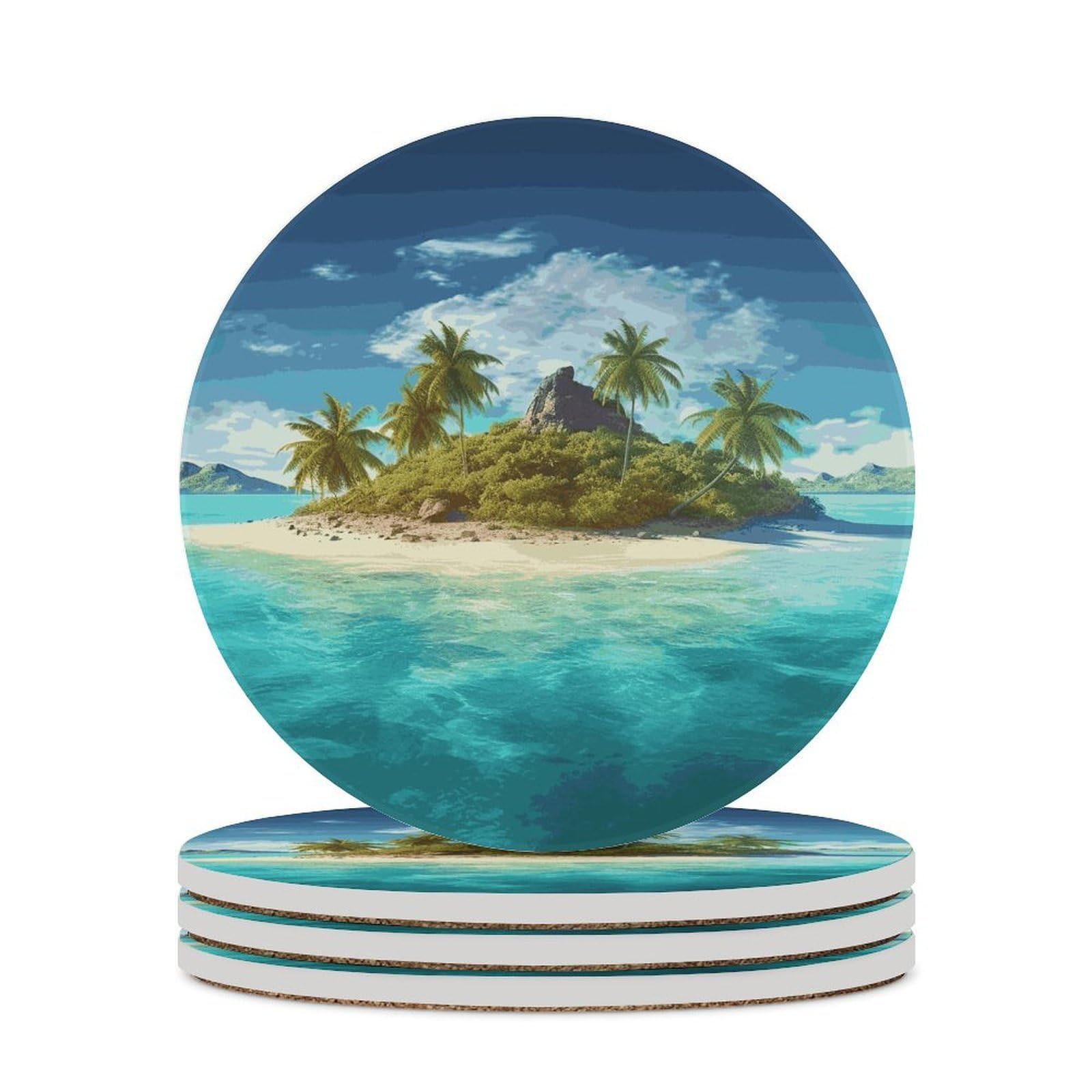 Tropical Island Coaster with Cork Base Drink Coasters for Coffee Table Decor Modern Cup Coasters with Non-Slip & Heat-Resistant Cute Ceramic Table Coaster for Home Dining