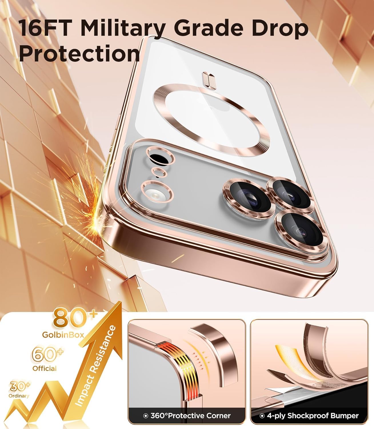 VONZEE Electroplating Transparent Clear Logo Back Cover TPU Compatible with iPhone 17 Pro Max / 18 Pro Max, Compatible with Magsafe, Full Body & Individual Camera Protection |Desert — Amazon image 2