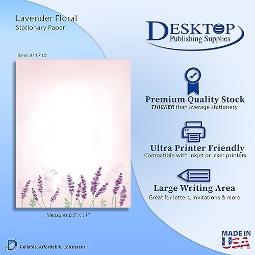 Miniatura 2 de Papel de papelería floral lavanda - 80 hojas