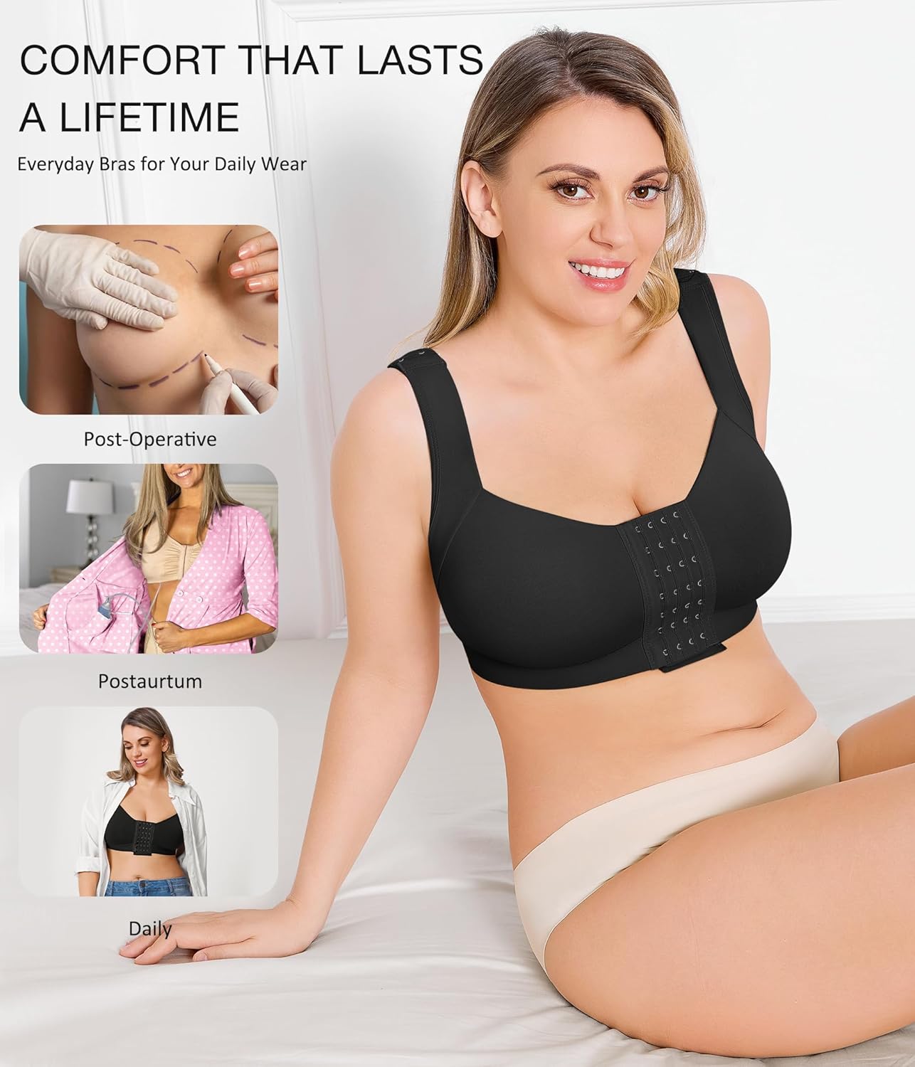 BRABIC Front Closure Post Surgery Compression Bras for Women Mastectomy Bra with Adjustable Straps Wirefree Bra - Image 7