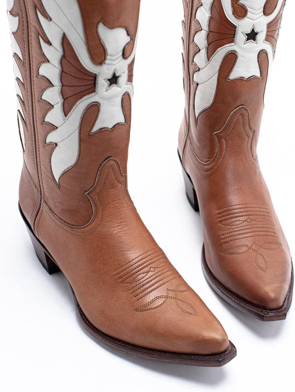 Arqa Women's Embroidered Western Cowboy Boots Pointed Toe Chunky Heel Knee High Boot Pull-On