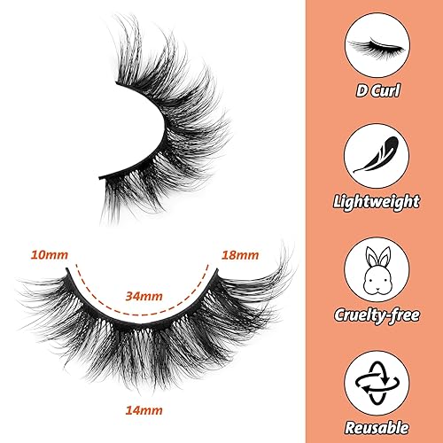 Miniatura 10 de Pestañas postizas marrones, pestañas postizas de visón de aspecto natural, esponjosas, pestañas transparentes con banda de rizo DD, paquete de 9