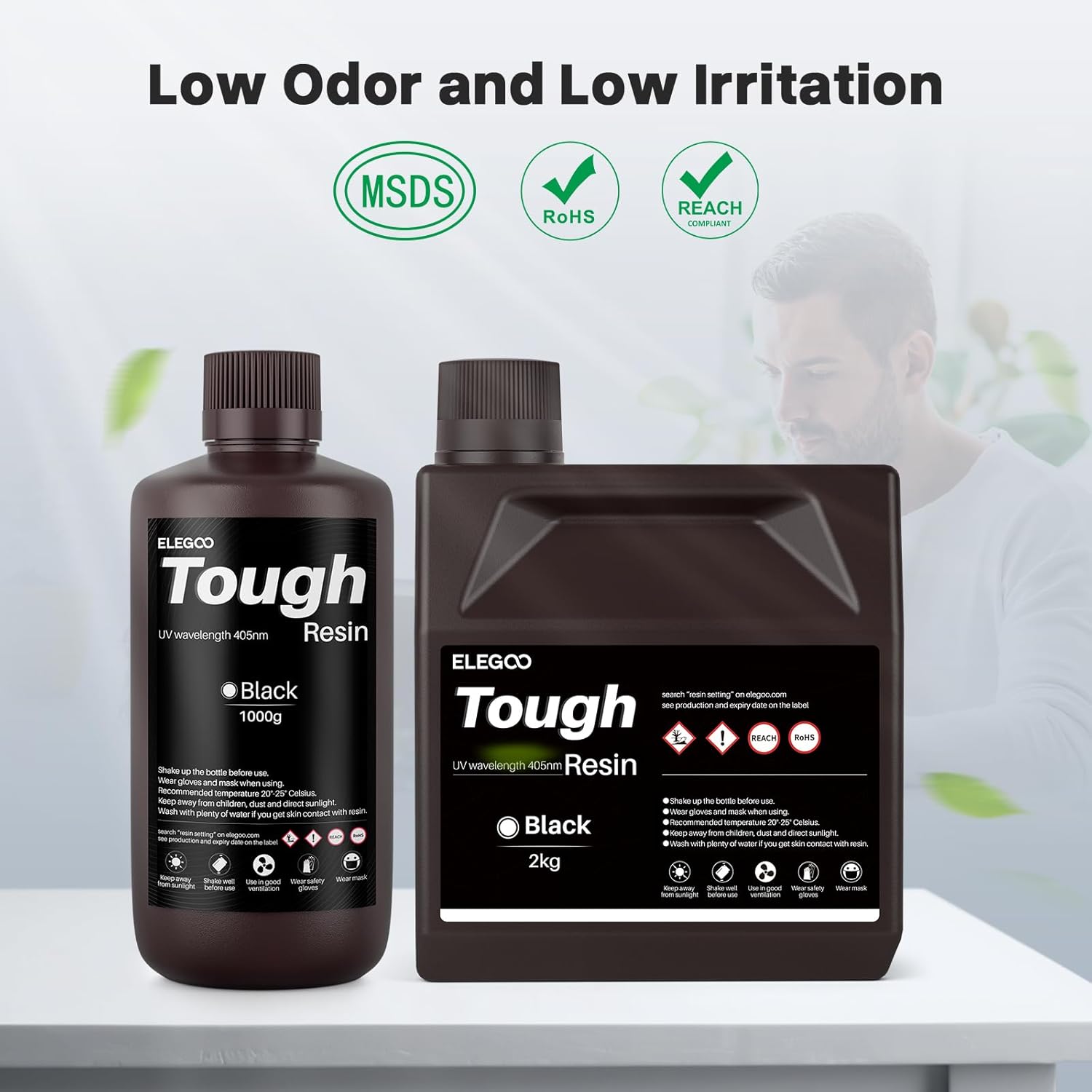 ELEGOO Tough Resin, 3D Printer Resin with High Impact Resistance and High Toughness, High Precision 3D Printing Resin for High Performance Printing, 3D Resin for DLP LCD 3D Printers, Black 2000g