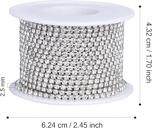 Miniatura 10 de 11 yardas Cadena de diamantes de imitación de cristal, borde de cadena de cierre de diamantes de imitación plateados, cadena de cristal transparente