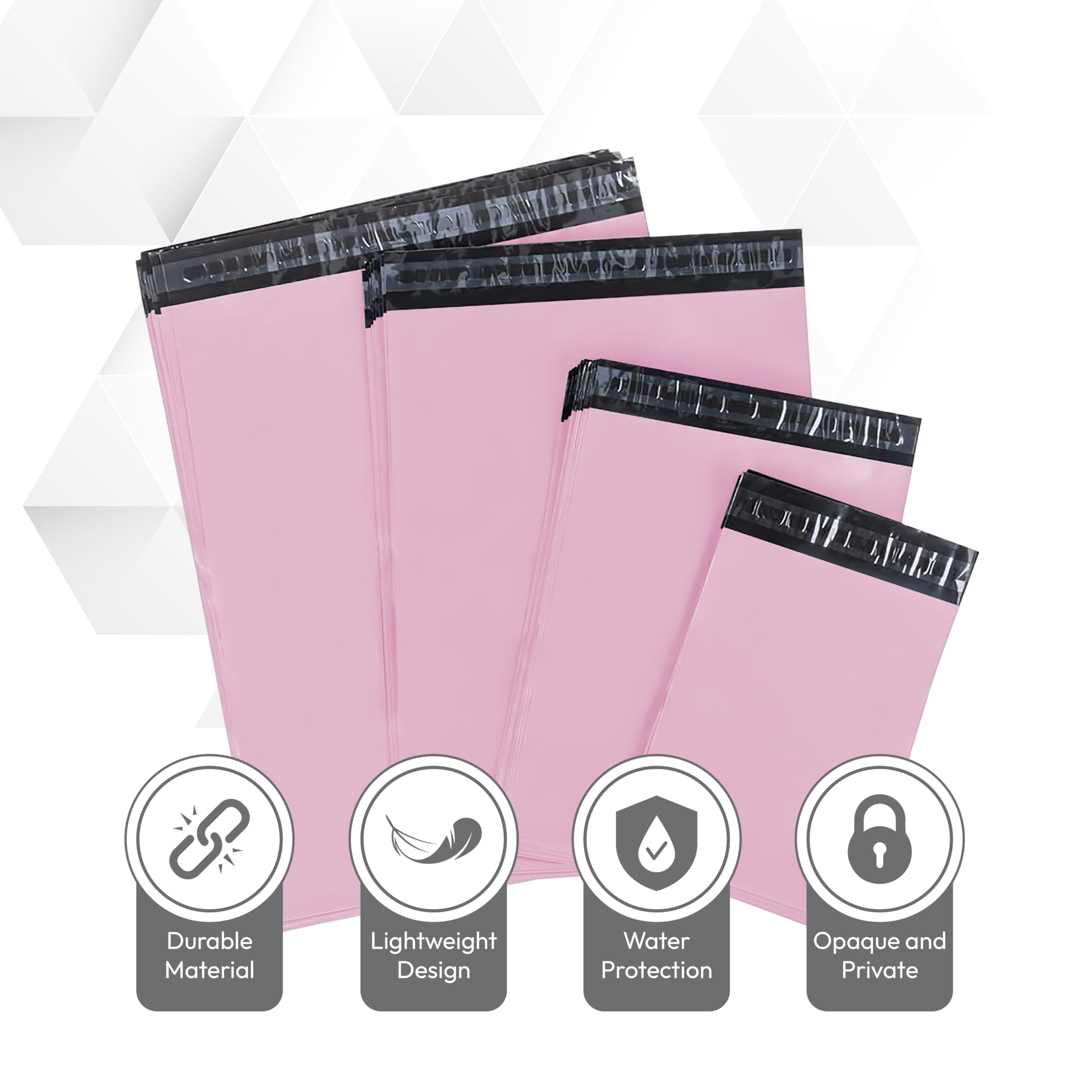 delka Bolsas de correo, 100 bolsas de polietileno rosa de tamaño mixto, sobres de envío resistentes al desgarro para ropa, documentos, fuerte adhesivo autoadhesivo, impermeables y ligeras, color rosa
