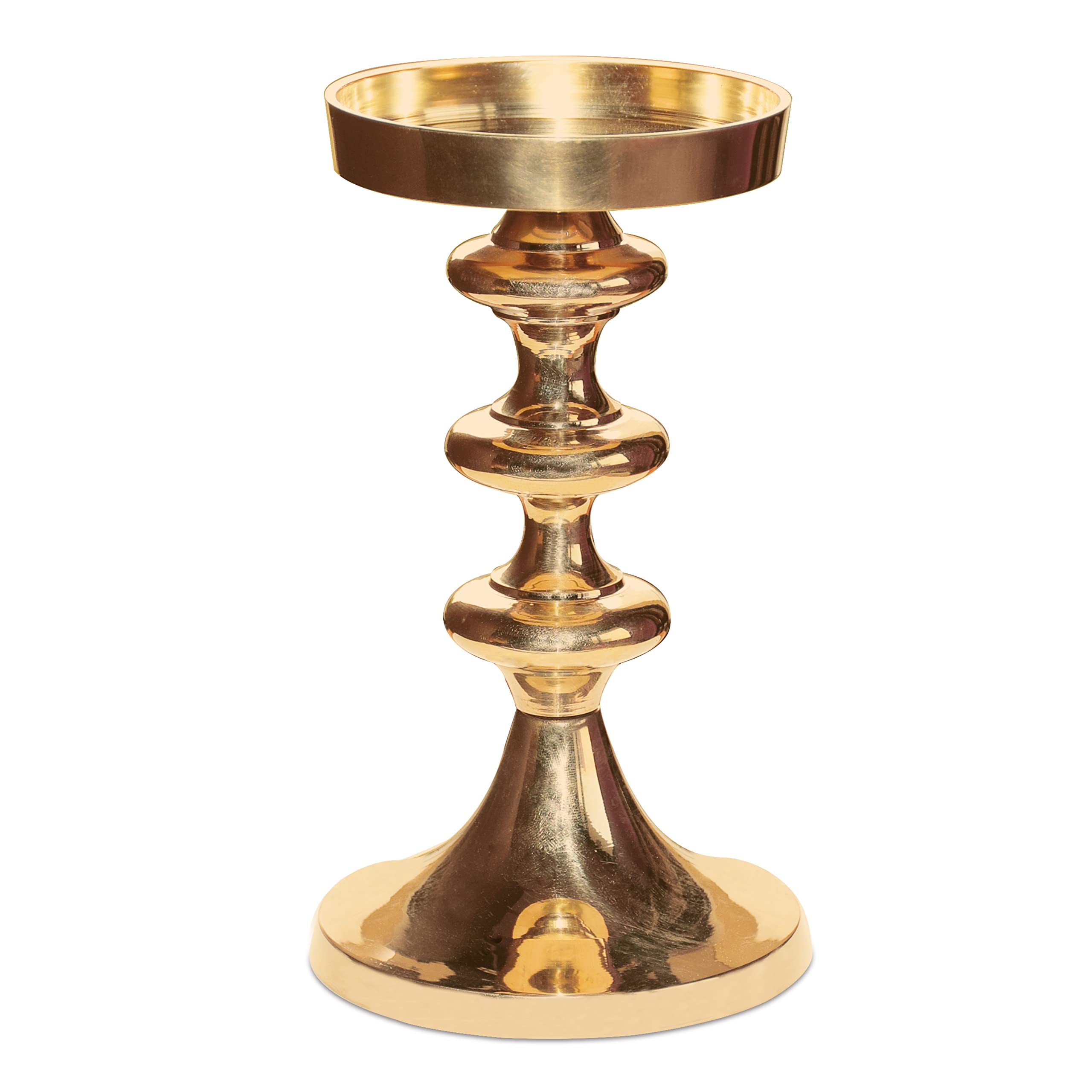 Pure Source India Brass Pillar Candle Stand | Candle Holder, 6.5 inch, 1 Piece, Gold-image-2