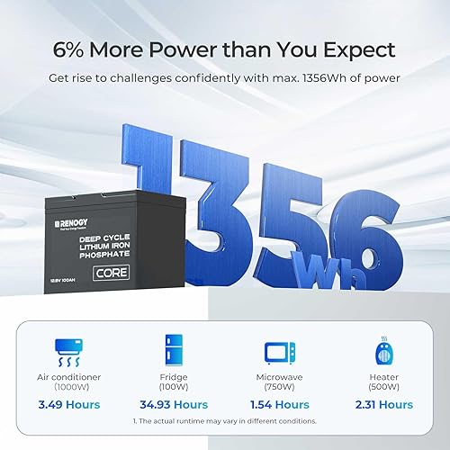 Miniatura 3 de Renogy Batería de ciclo profundo LiFePO4 de litio de 12 V 100 Ah, más de 5000 ciclos profundos, energía de respaldo para motor de arrastre, RV,