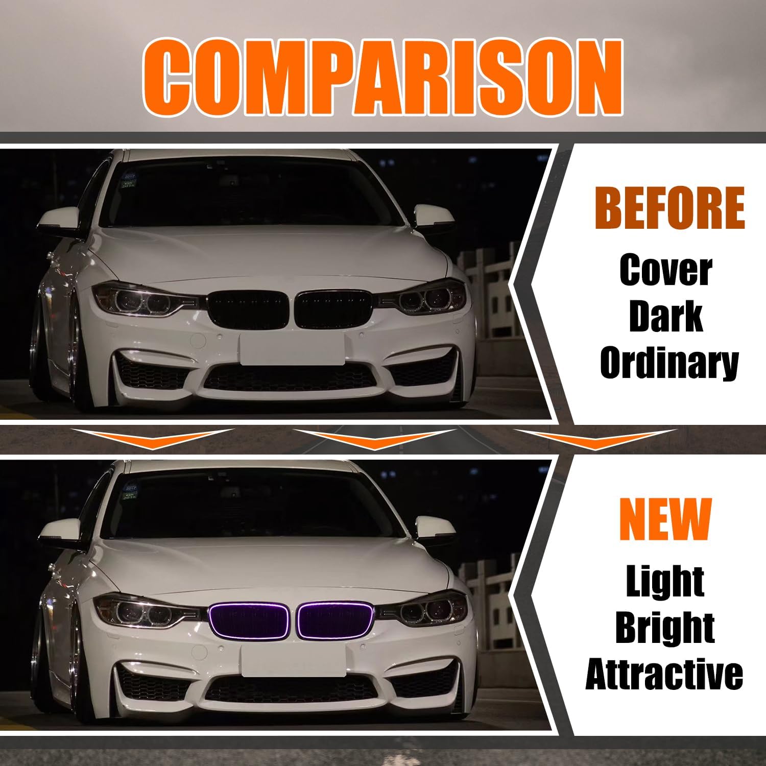 F30 Grill for 2012-2018 BMW F30 F31 320i 328i 328d 330e 330i 335i 340i 3-Series Grille Light Accessories with RGB DRL Light (RGB Front Grille Light)