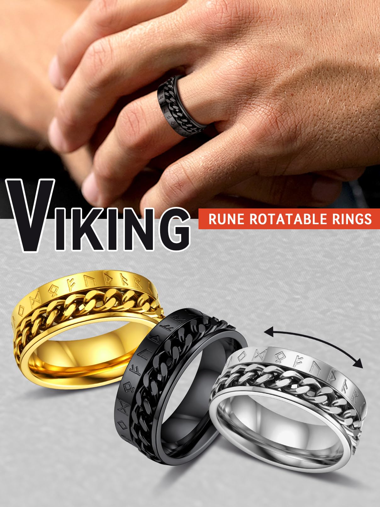 FaithHeart Anillo Vikingo Hombre Anillos Giratorio Runas Vikingas Acero Inoxidable para Hombres Novio Padre Talla 14.5-32